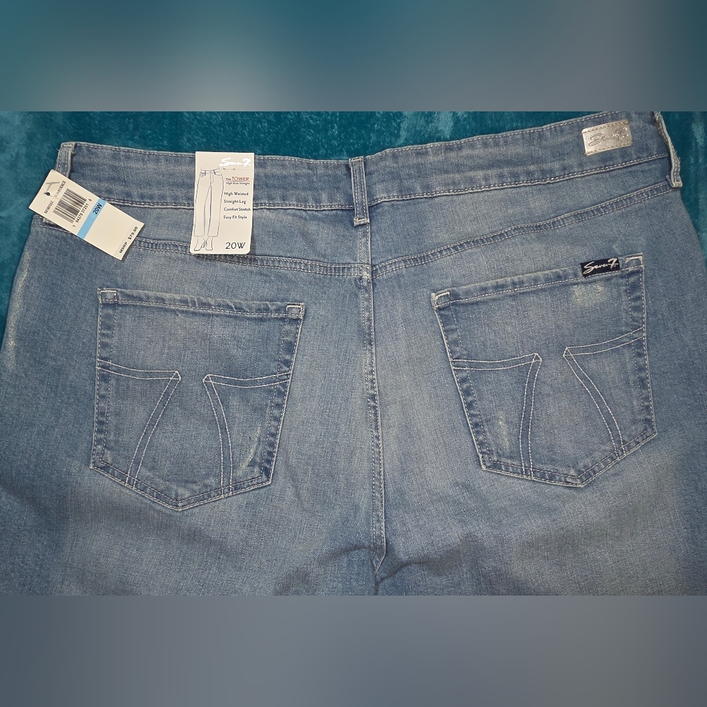 Seven7 Womens Tower Distressed Jeans, Lt-Med Wash, Size 20W